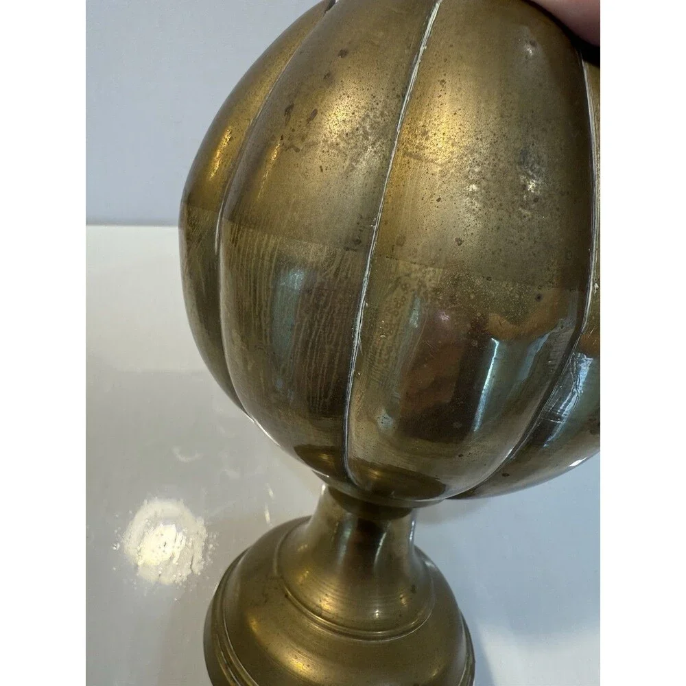 Vintage Brass Lotus Flower Pedestal Vase Scalloped Planter Urn India 7